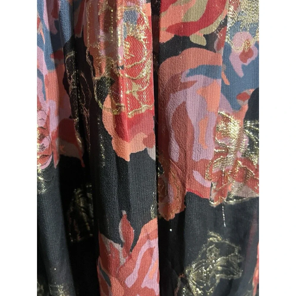 Free People Dress Woman's S Shadows Maxi Black Gold Floral Print Cocktail Zip